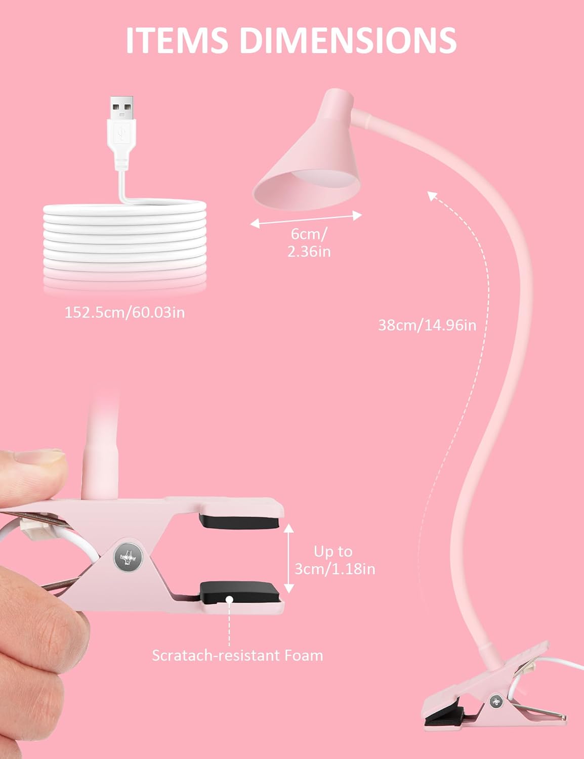 Clip on Light, Eye Care Reading Lights for Books in Bed 3 Color Modes & 10 Brightness Clip on Lamp Reading Book in Bed with Auto Timer, Reading Light for Bed Headboard Desk Bedside Dorm - Pink