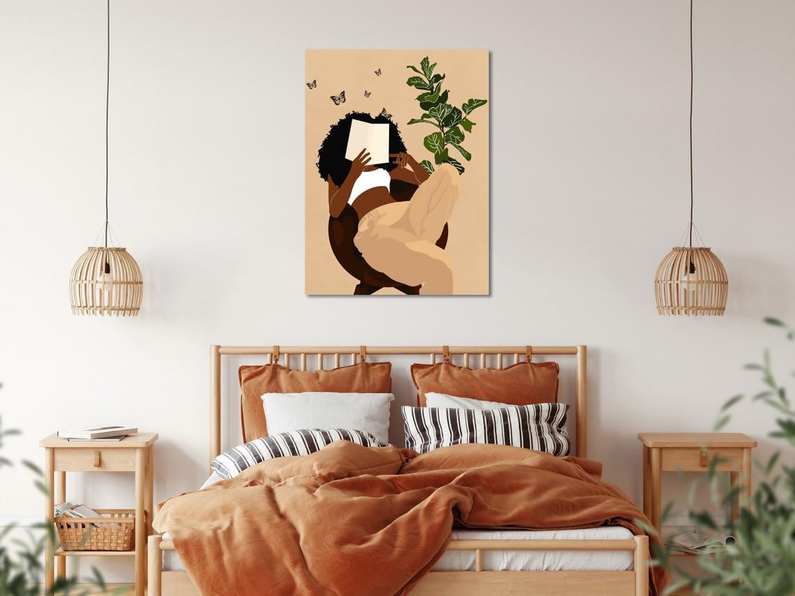African American Boho Wall Art, Black Women Art Framed, Book Lover Art, Black Girl Canvas Print, African American Canvas Art Wall Decor, Woman Reading Book Art, African American Girl Boho Posters