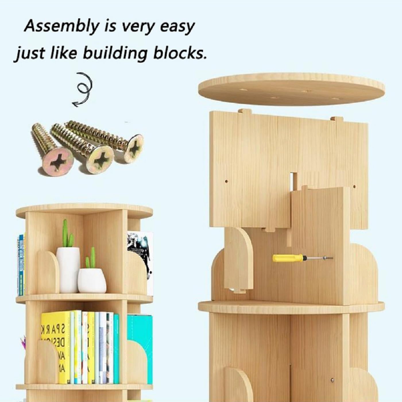 Gdrasuya10 3 Tier Rotating Bookshelf with Legs, Revolving Bookcase Floor Standing Book Shelf 360 Display Bookcase Round Bookshelf Corner Book Shelf Easy Assemble for Bedroom