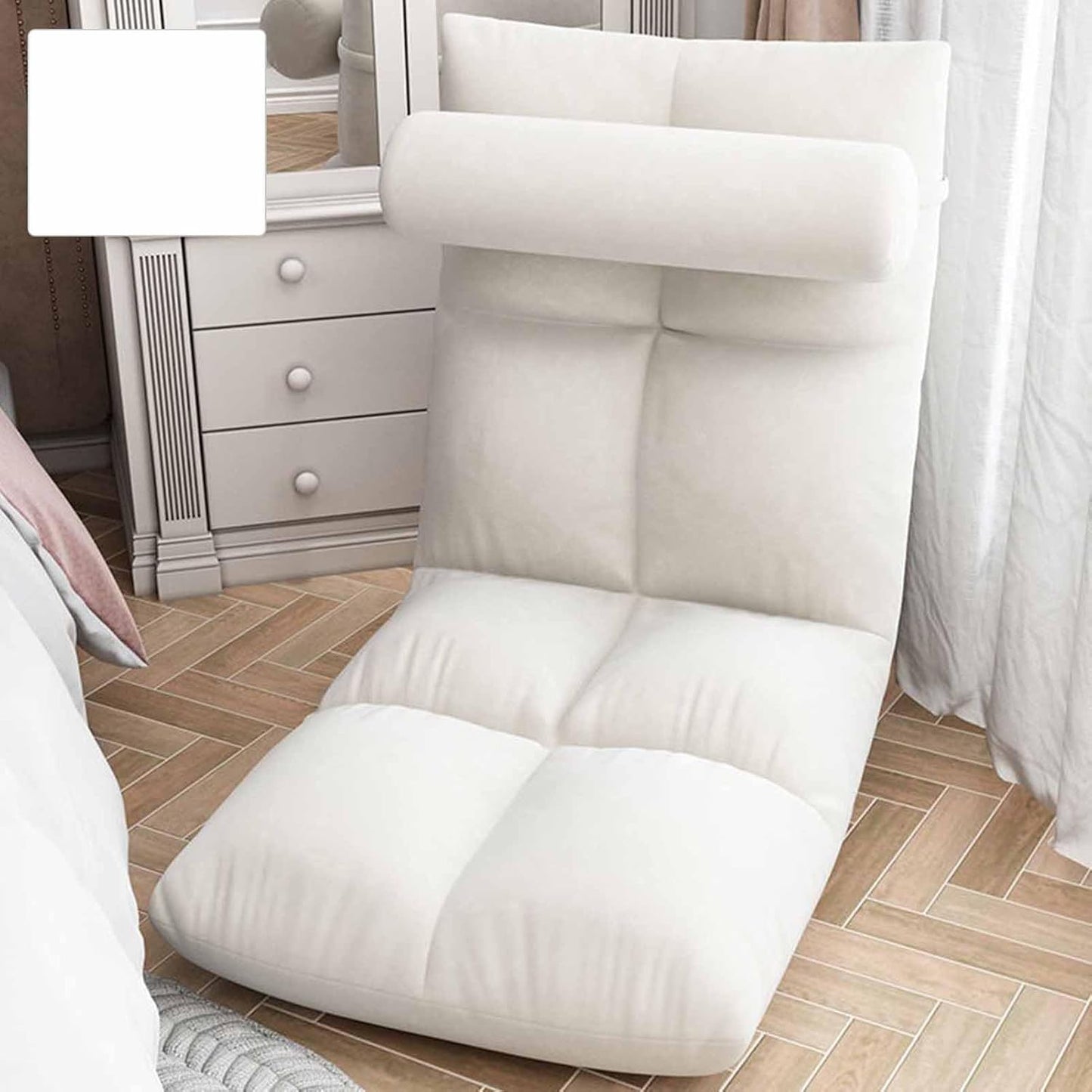 TOPINCN Floor Chair with Back Support, Folding Sofa Chair Sleeper Bed Couch Recliner Floor Gaming Chair Meditation Chair for Adults (White)