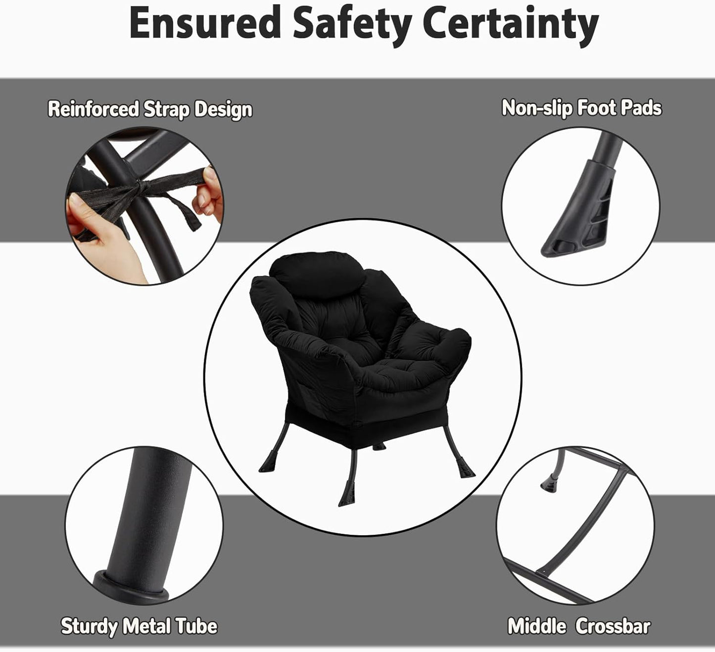Lazy Chair Thick Padded, Comfy Velvet Accent Lounge Chair with Stable Frame, Leisure Sofa Armchair with Armrests and Side Pocket, Reading Chair for Bedroom, Living Room, Office, Black