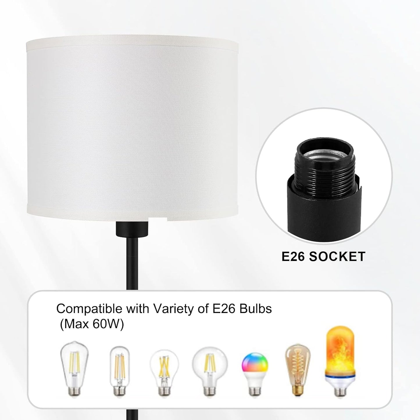 Floor Lamps for Bedroom, Small Standing Lamp with Bulb(12W, 2700K), White Lampshade, Foot Switch, Simple 59" Tall Pole Lamps for Kids Room/Girls Room/Boys Gift/Living Room/Classroom, Boho Reading Lamp