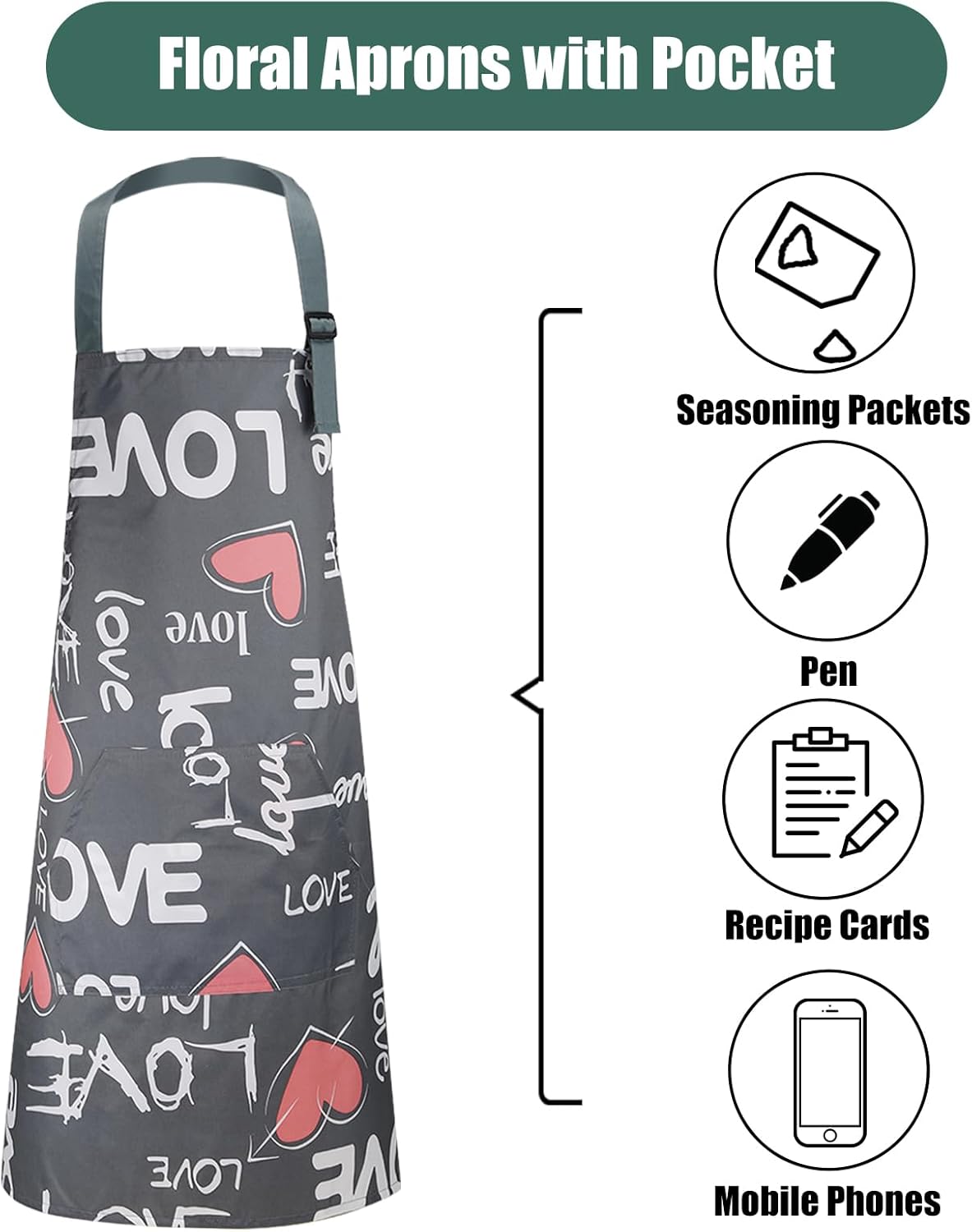 Jeffbaubl 4 Pack Floral Aprons with Pocket, Adjustable Cooking Aprons, Waterproof Aprons for Women, Kitchen Aprons with Pockets for Cooking Gardening Baking Salon