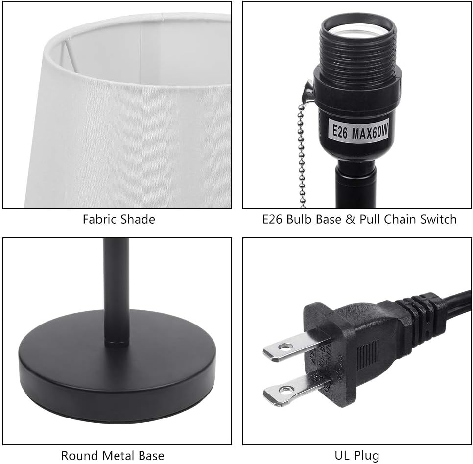 HAITRAL Bedside Table Lamps Set of 2 - Black and White Modern Desk Lamps for Bedroom, Dorm, Living Room, Office 20 inch H