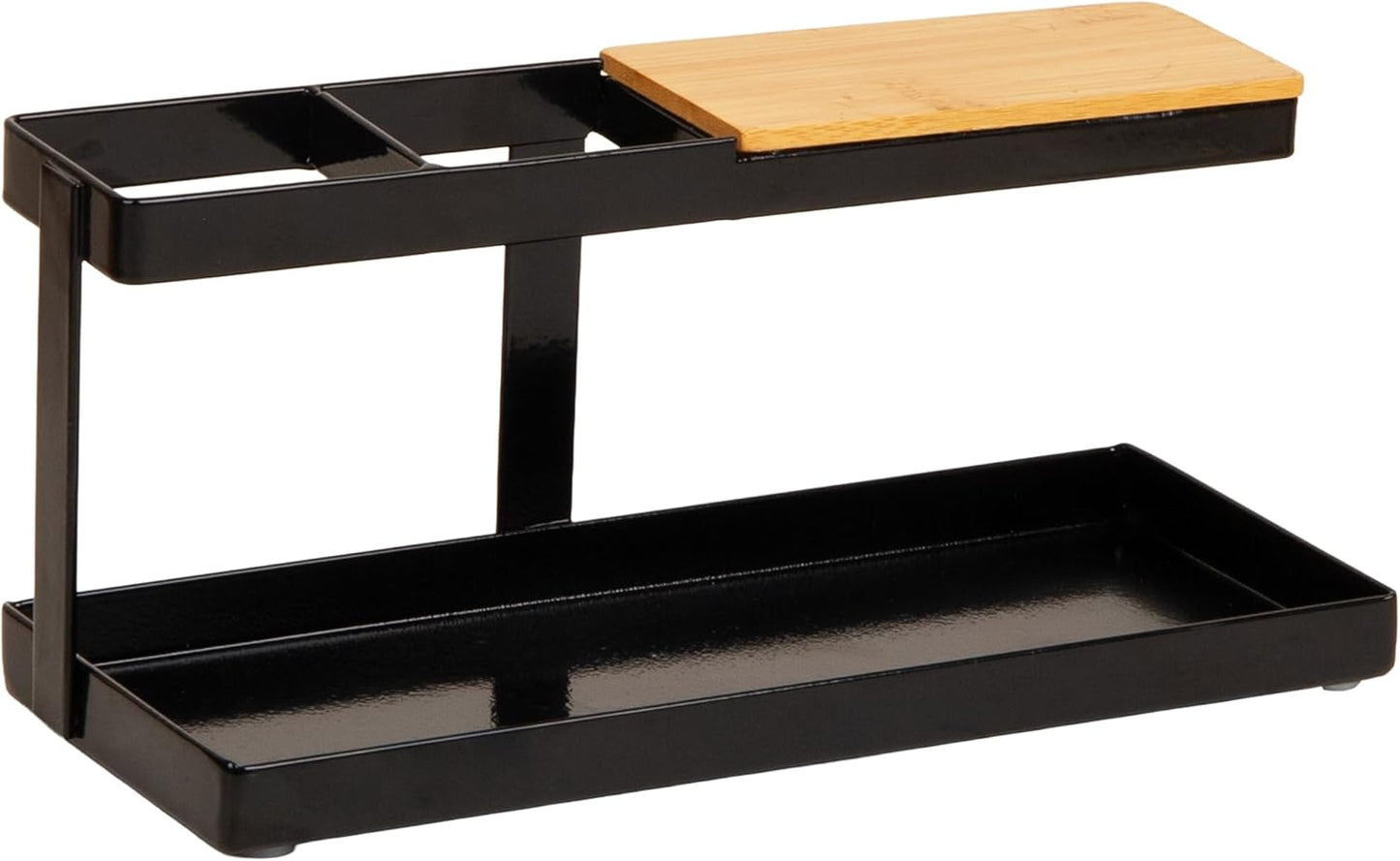 Mind Reader Desktop Organizer, Steel and Wood Desktop Dock, Catchall Tray for Phone, Wallet, Watch, Keys, Black