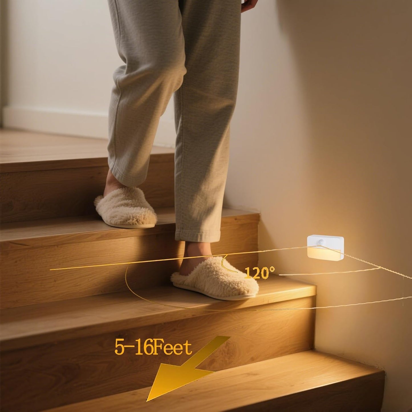 Motion Sensor Night Light Indoor, Rechargeable LED Stair Lights, Warm White Stick-On Wireless Closet Lights, Battery Operated Hallway, Cabinet, Bedroom, Kitchen Lamp