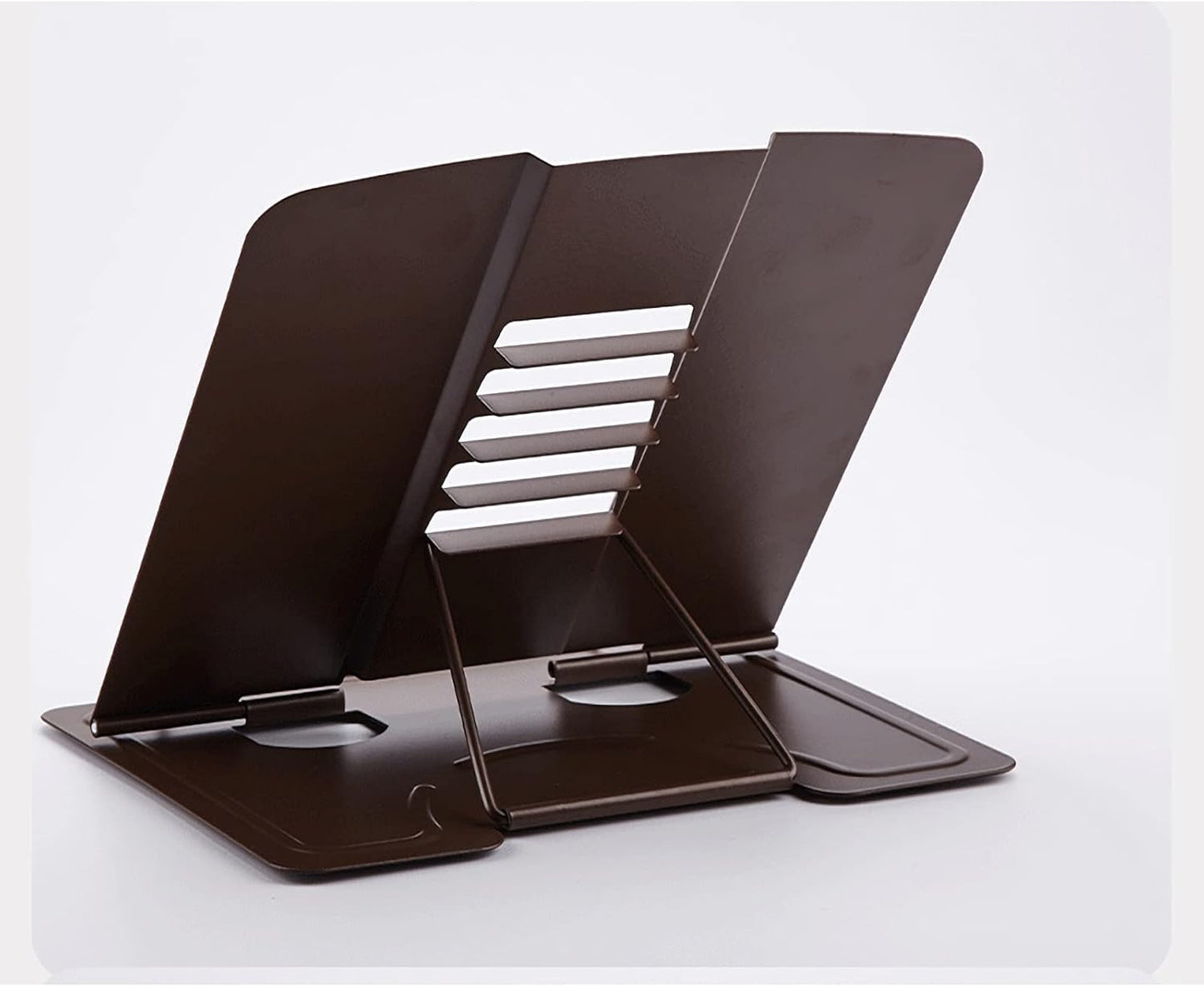 Book Stand Metal Adjustable Book Stand Tray Cookbook Reading Desk Foldable Portable Light Bookstand Textbooks Tablet Cook Recipe 6 x 8 7 inch (Color : Brown) (Brown)