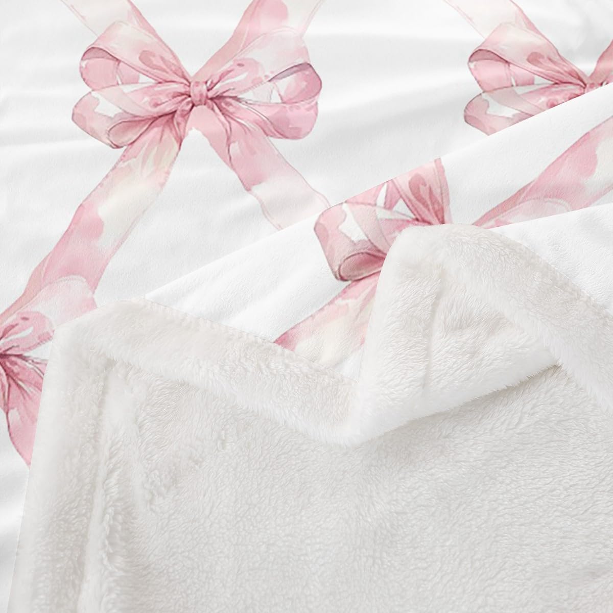 Manfei Pink Bowknot Flannel Blanket Dreamy Princess Style Kids Girls Fleece Throw Blanket for Room Decor,Watercolor Bow Geometric Grids White Bed Blanket for Bed Sofa Couch,Baby 30"x40"
