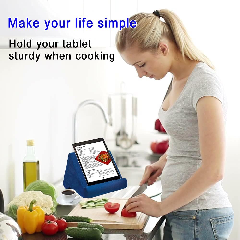 Tablet Pillow Stand - Tablet Holder Dock for Bed with Multi-Viewing Angles, Compatible with iPad Pro 9.7, 10.5,12.9 Air Mini 4 3, Kindle, Galaxy Tab, E-Reader (Blue)
