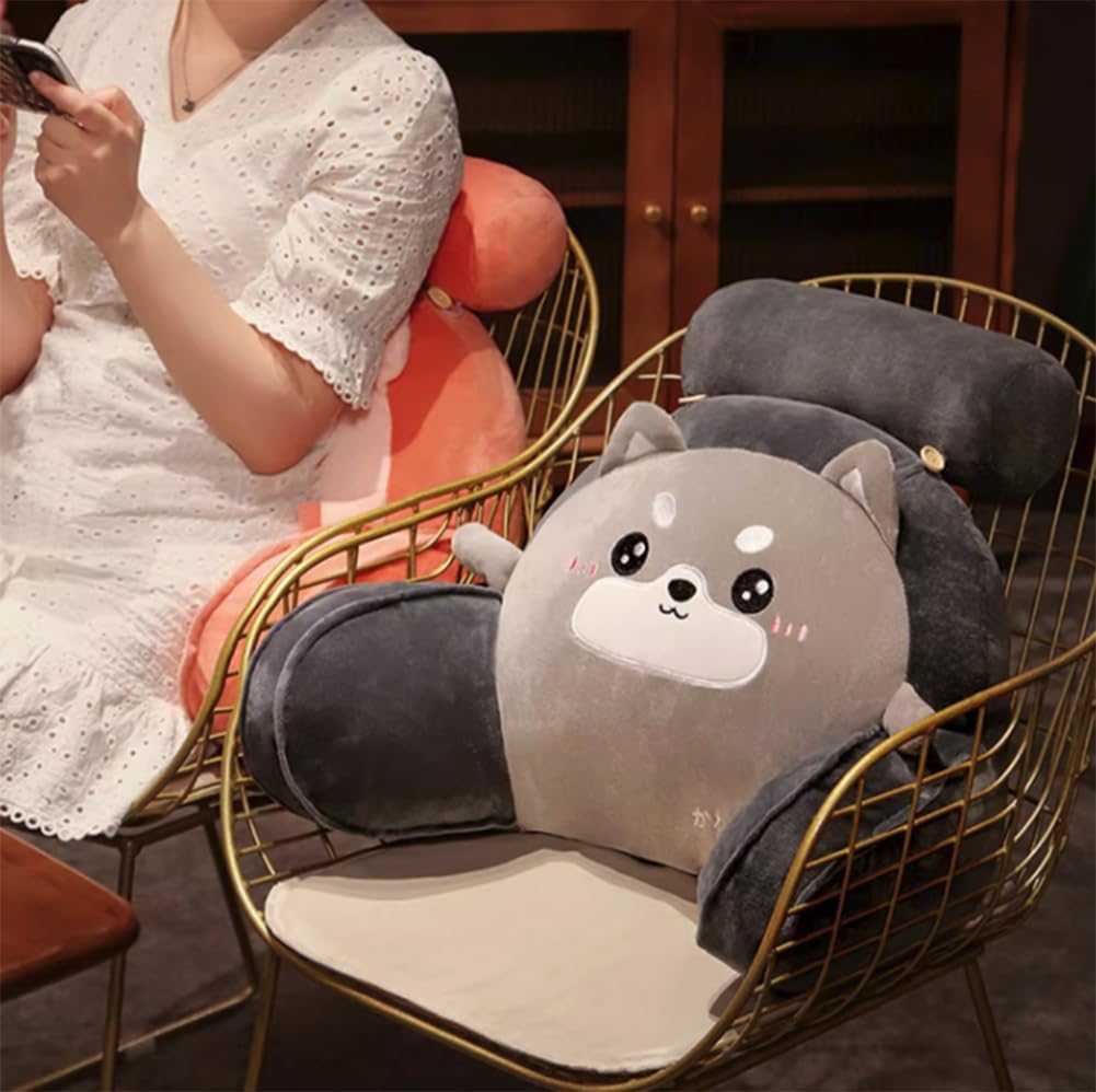 Cartoon Soft Bed Rest Reading Pillow Cute Sofa Lumbar Back Cushion Cute Bed Backrest Pillow with Arms Small Bolster (Cute Husky, 60×40cm/23.6"×15.7")