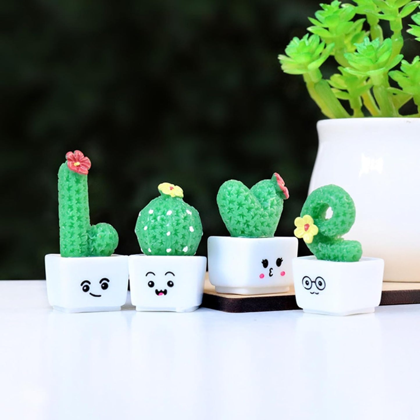 4-Pack Mini Cactus Car Dashboard Decorations - Love Resin Cactus Ornaments Car Dashboard Accessories for Car, Home, Office, Table, Mantel, Shelf