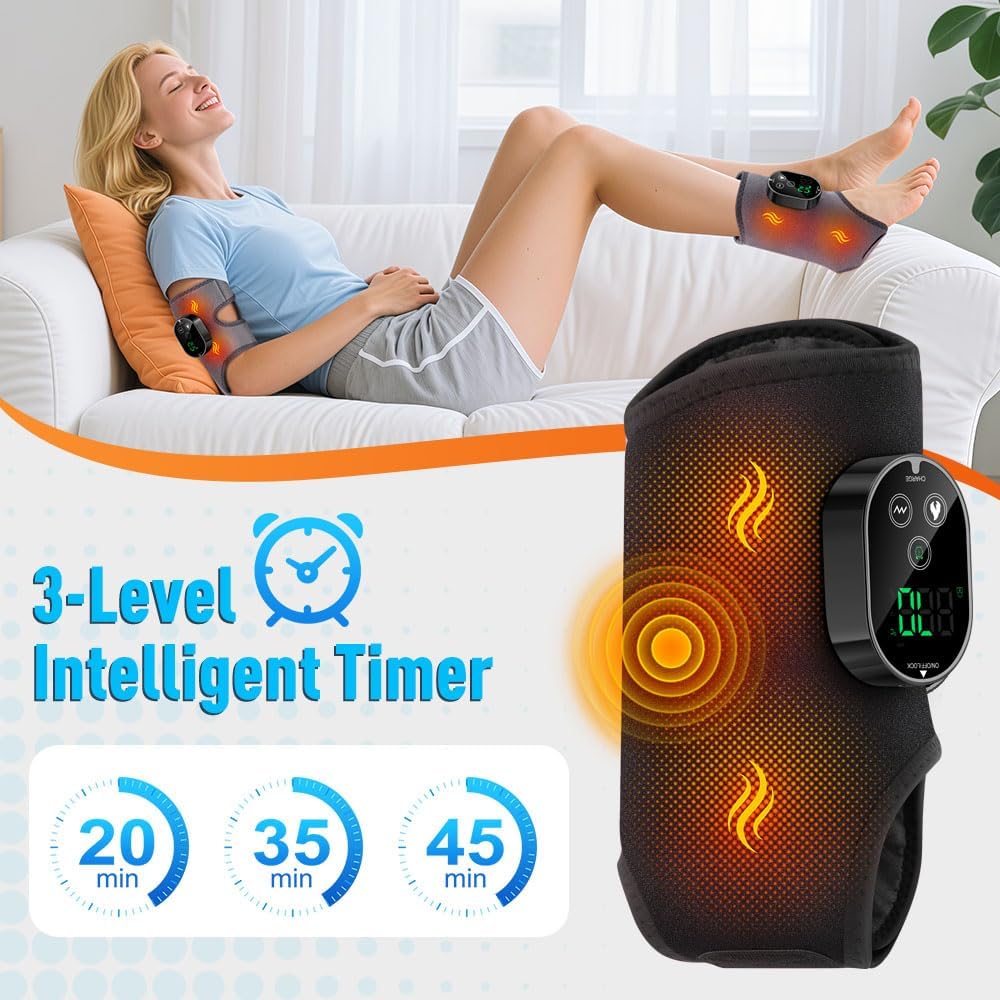 Ankle Massager,3-in-1 Wearable Hot & Vibration Massager for Feet, Ankles, and Arms | Reusable Heating Pad Brace for Home Recovery (Black)