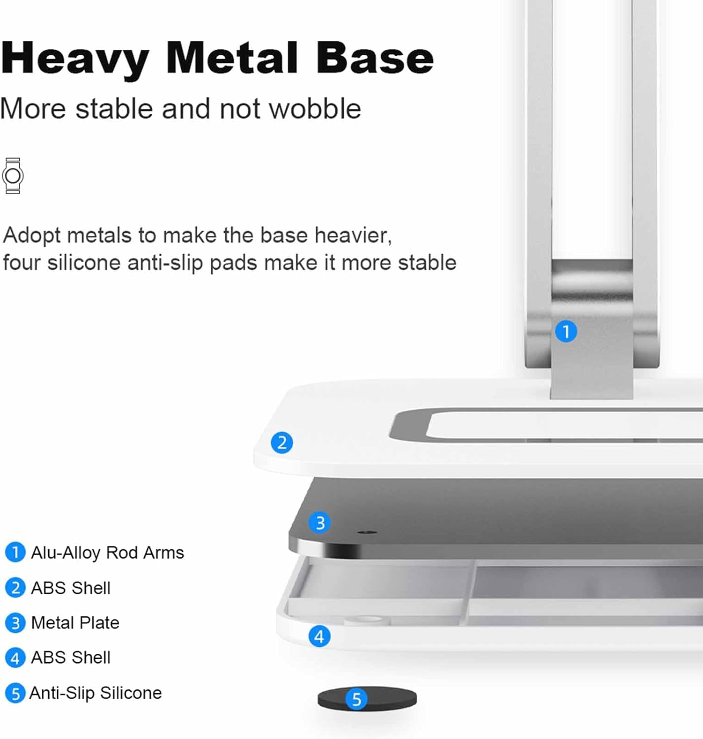 Tablet Stand,Phone Stand,Adjustable Height and Angle Folding Aluminum,Suitable for Desktop use, Compatible with 4.7-12.9" Tablet,Phone,iPads & More,VC-Z1718(1Packs,Silvery)