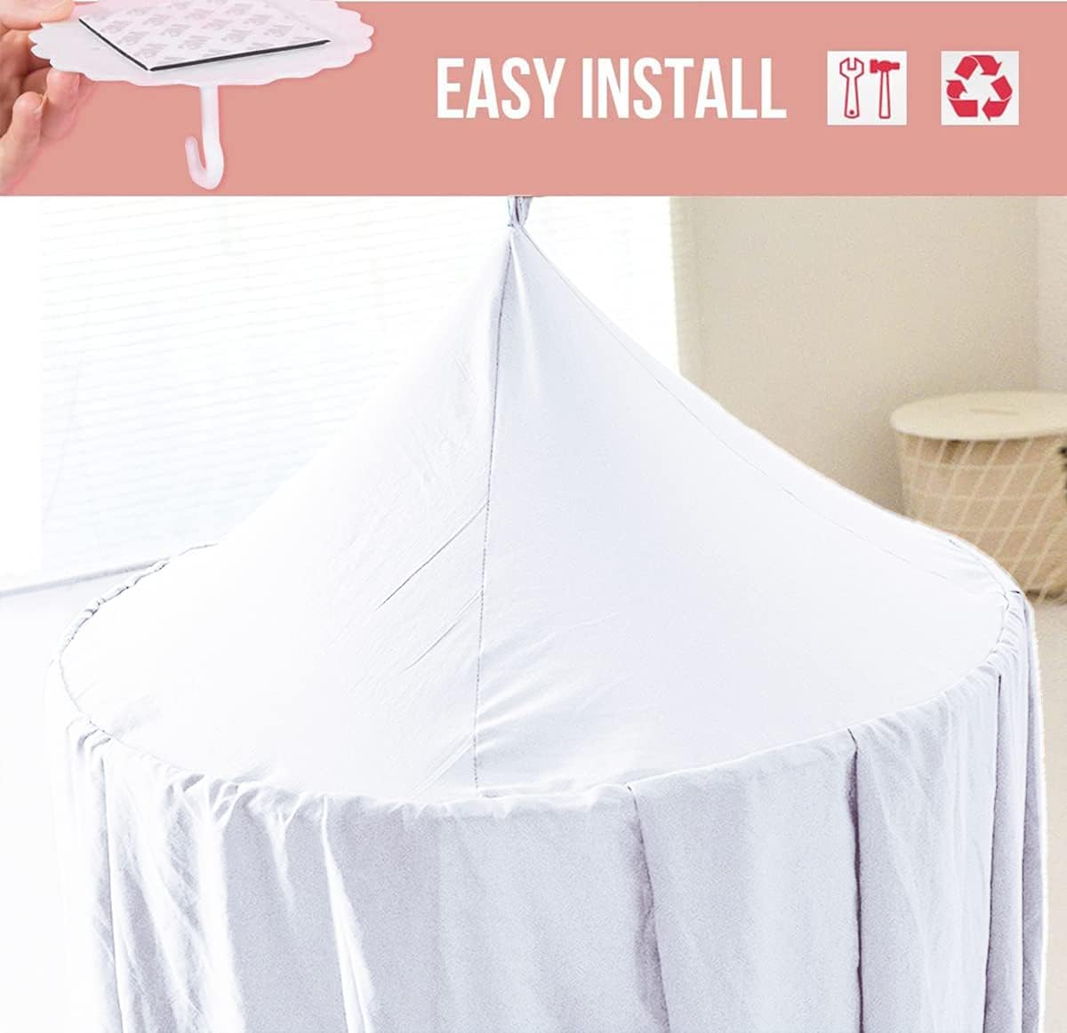Bunnikins & Clover Bed Canopy for Girls Boys Bedroom Decor, Round Dome Mosquito Net for Baby Crib, Nook Castle Game Tent Nursery Decoration for Child, Play or Reading (White)