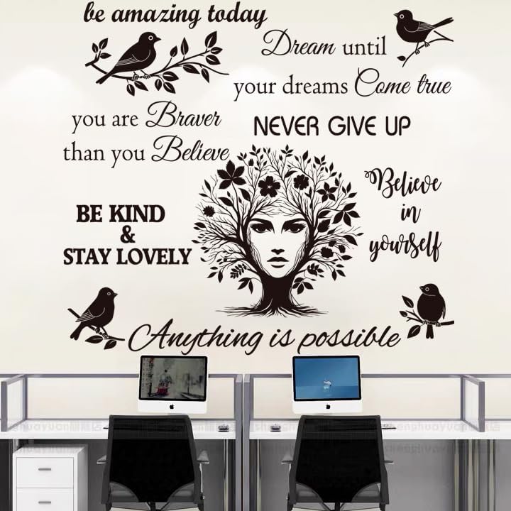 Inspirational Quote Wall Decals Vinyl Quotes Stickers Removable Positive Saying Wall Lettering Girl Tree Stickers Home Decor.