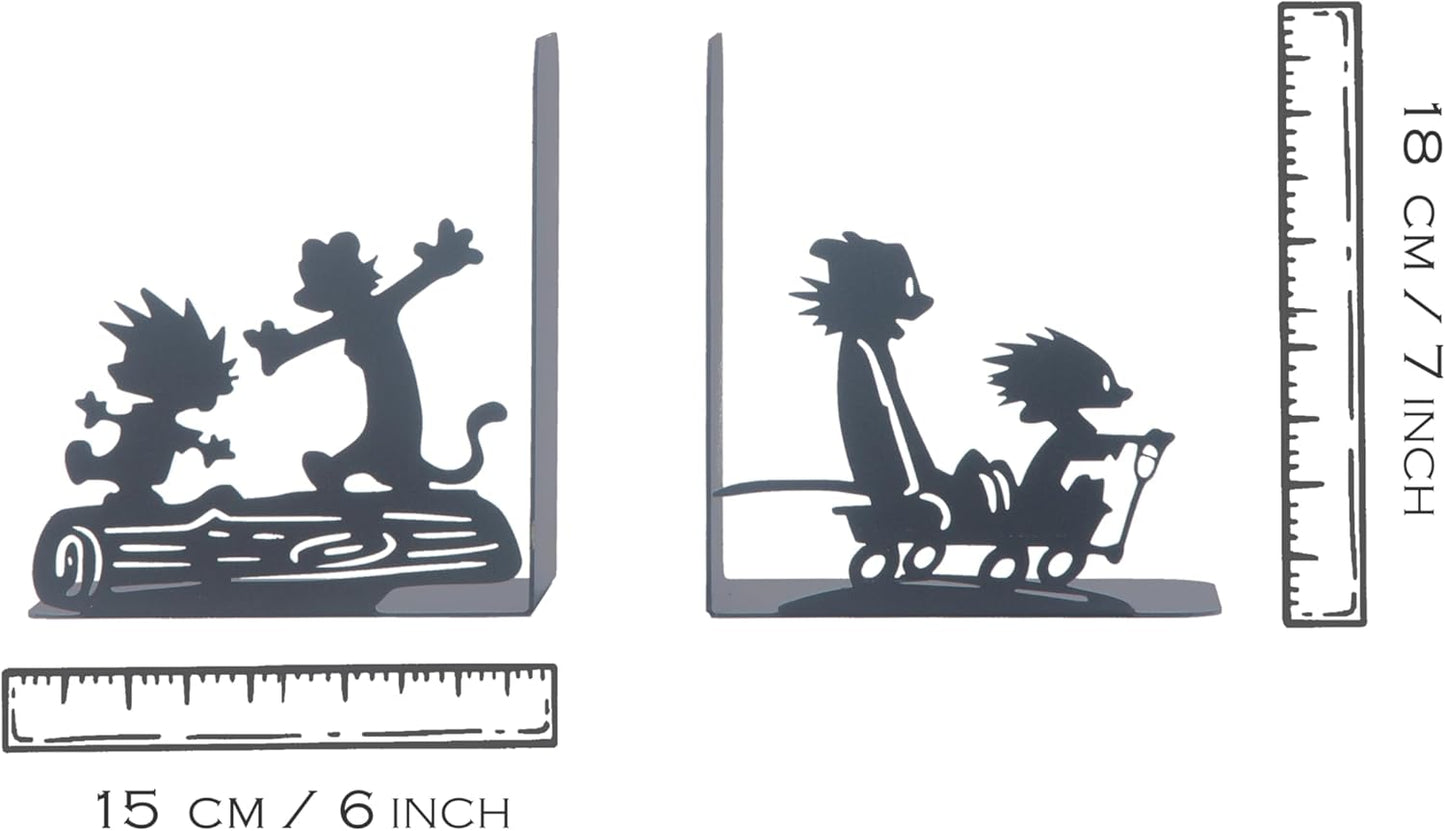 Calvin and Hobbes Bookend, Decorative Metal Book End with Cartoon Characters, Cartoon Book Supports for Kids Room, Super Heroes Book Stands, Gift for Kids, Best Gift