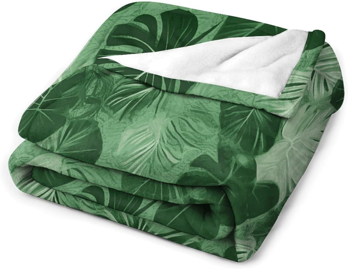 Green Tropical Leaves Throw Blanket for Couch Super Soft Warm Lightweight Throw Blankets Cozy Flannel Bed Blanket Cute Decorative Blankets for All Seasons Home Decor Gift 50"*60"（130 * 150cm）