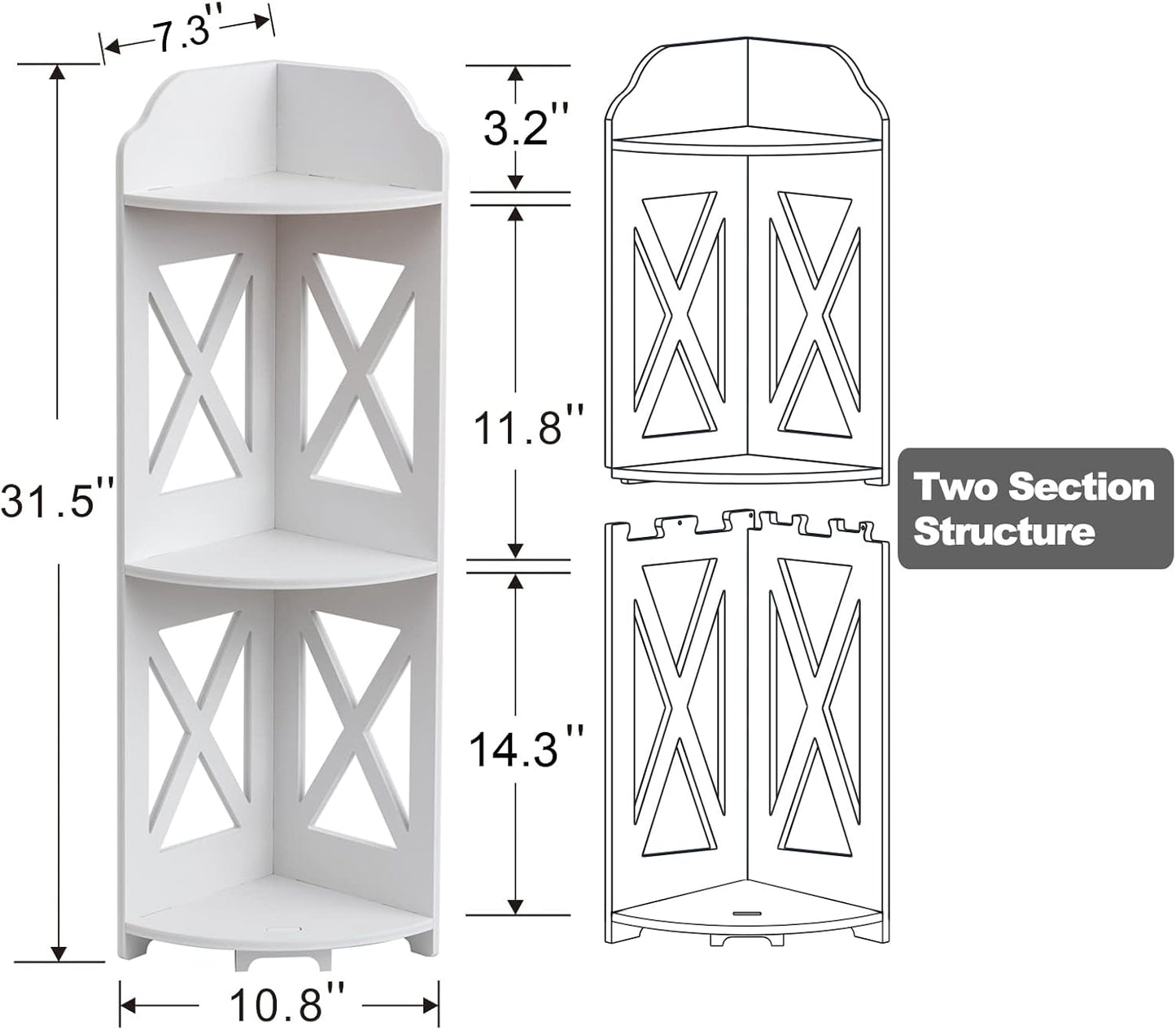 Corner Shelf Stand, Storage Organizer Great for Bathroom, Corner Shelf Perfect for Small Space,Waterproof Stand Also Use for Toilet Paper Stand,White