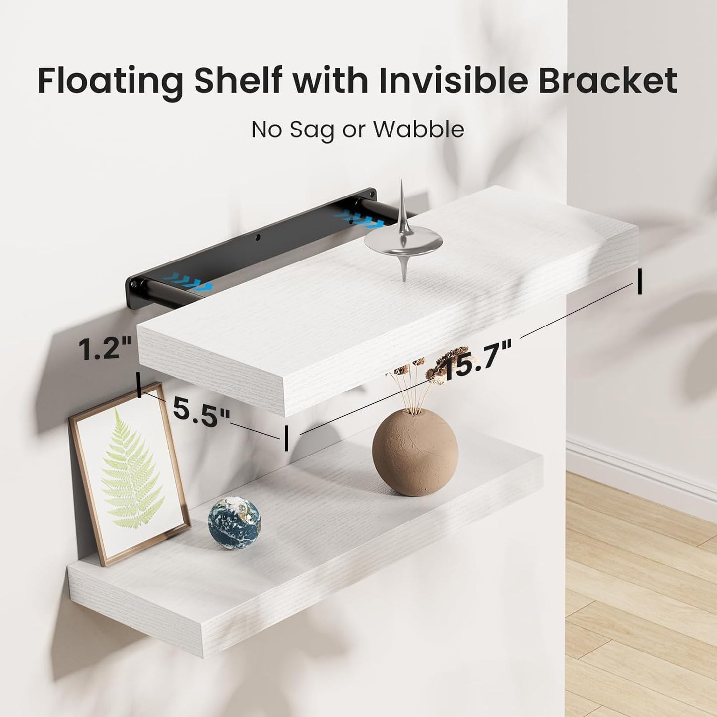 AMADA HOMEFURNISHING Floating Shelves, Wall Shelves for Bathroom/Living Room/Bedroom/Kitchen Decor, White Shelves with Invisible Brackets Set of 3 - AMFS08 | AMADA HOMEFURNISHING, Floating Shelves, Wall Shelves, for Bathroom, for Living Room, for Bedroom