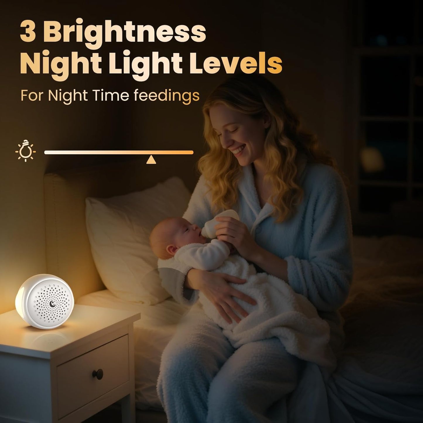 White Noise Sound Machine for Baby Sleep, 27 Soothing Sounds, Brown Noise, 24H Battery, 3 Warm Night Light Modes, 11 Color Lamp, Timer, Memory Function, Portable for Travel