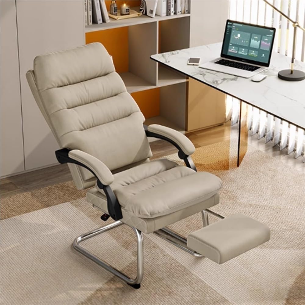 Genuine Leather Office Chair with Adjustable Height Ergonomic Design Reclining Gaming Sofa Style Chairs for Meeting Room Lunch Break Reading Napping and Work