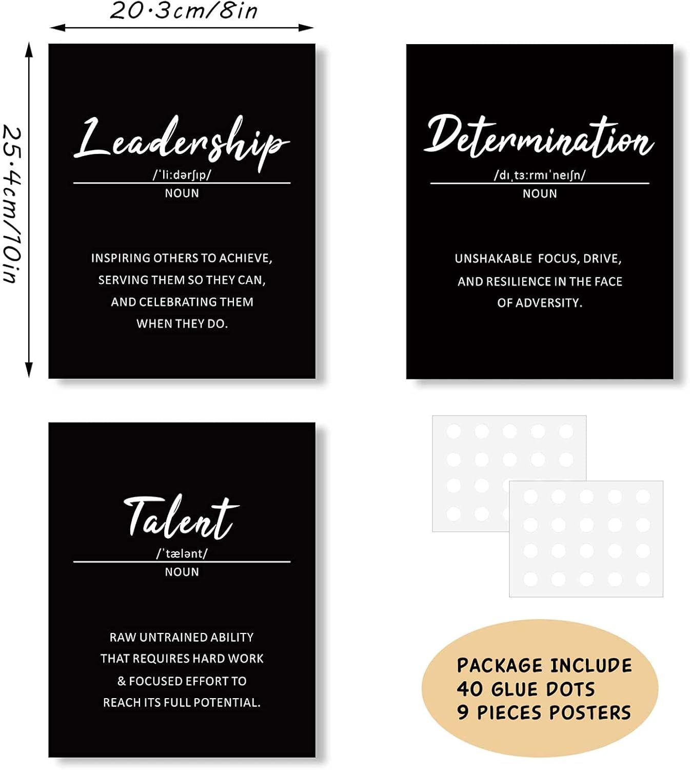 Outus 9 Pieces Inspirational Phrases Posters Wall Decor Motivational Sayings Quote Positive Prints for Teens Adults Living Room Office Classroom Bulletin Board Decor,Unframed,8 x 10 Inch (Black)