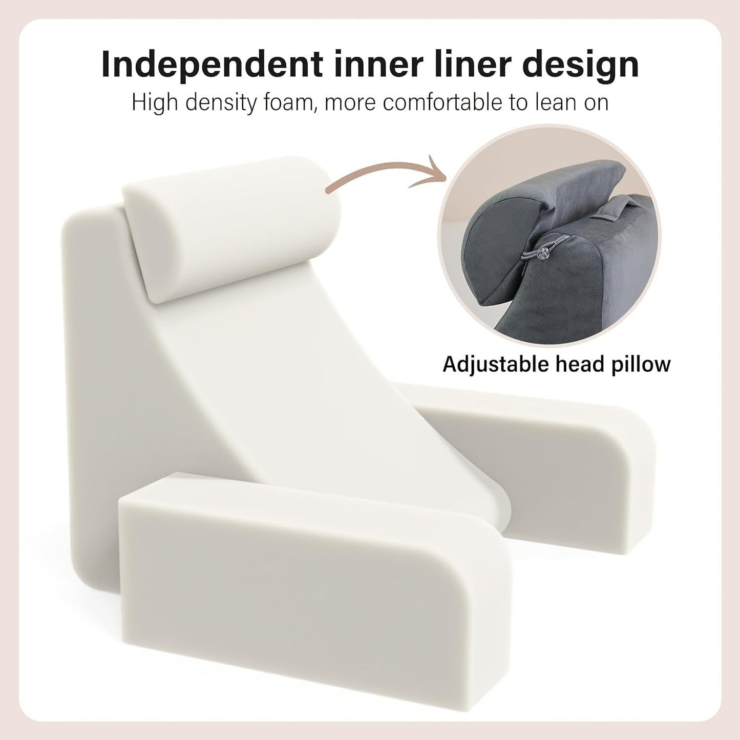 Backrest Pillow with Armrests and Storage Pockets, Gray, Reading Support Cushion with Removable Arms and Neck Roll