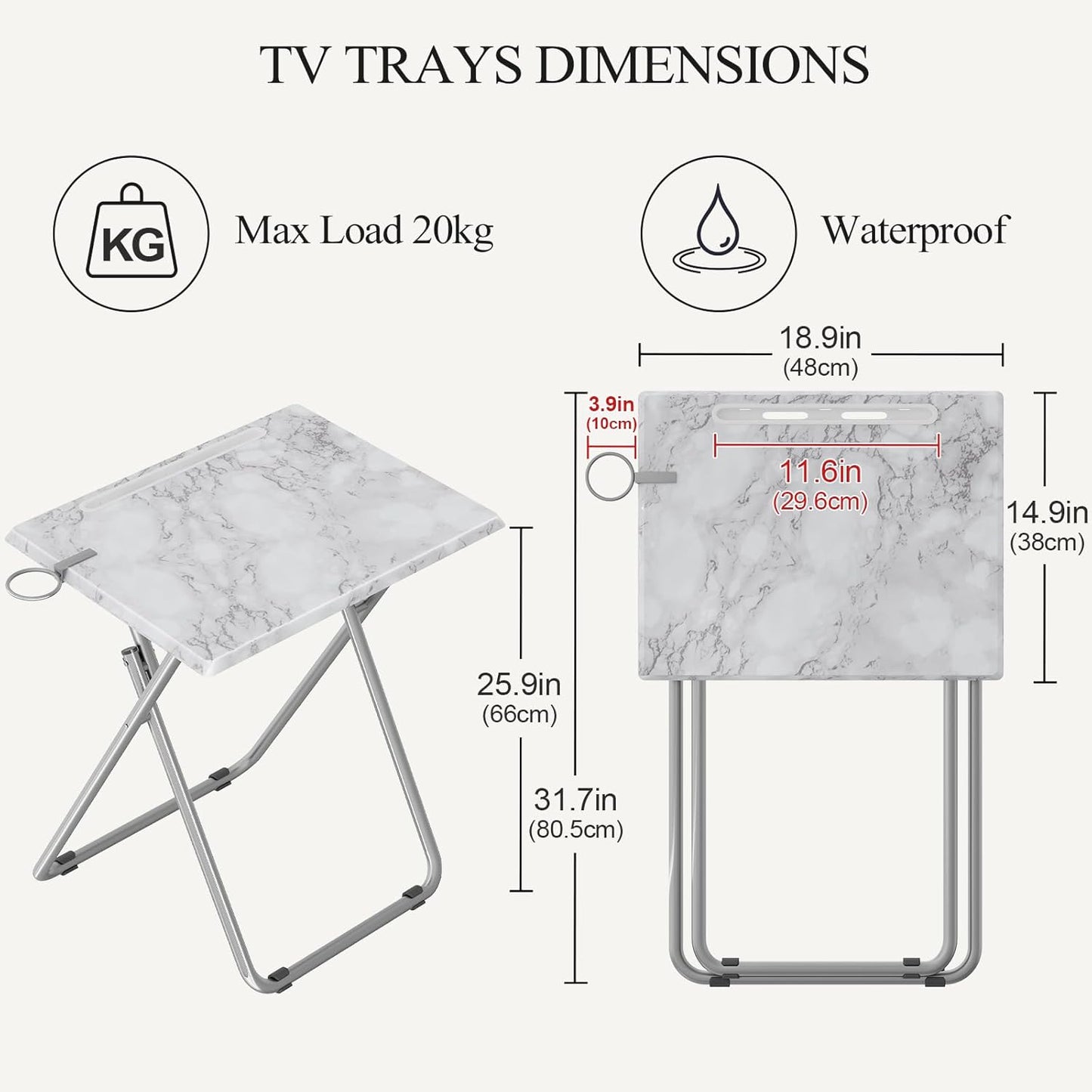 TV Tray Table,Folding Table with Cup Holder Portable,Foldable Snack Tray for Eating,Small Folding Tables Set of 2,Dinner Tables for Couch, Living Room,Small Space (White Marble,2Pcs)
