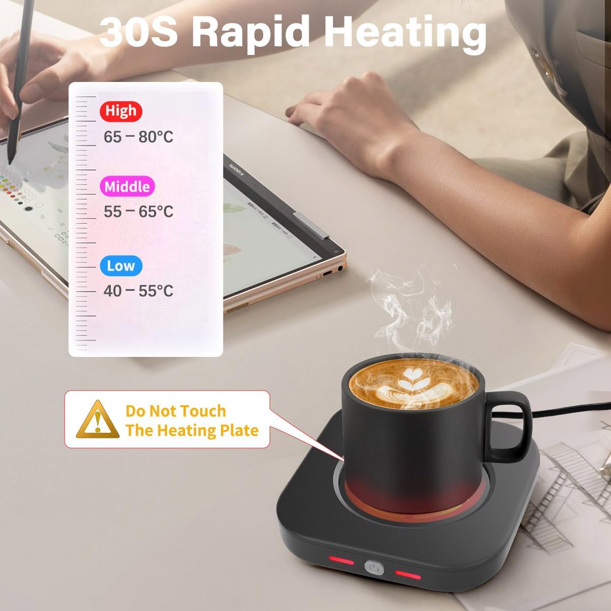 Electric Coffee Cup Warmer for Office Desk, 24W Mug Warmer Plate with Auto Switch Off, 3 Heat Settings Tea Warmer, Beverage Warmer Coffee Accessories Valentines Day Gifts