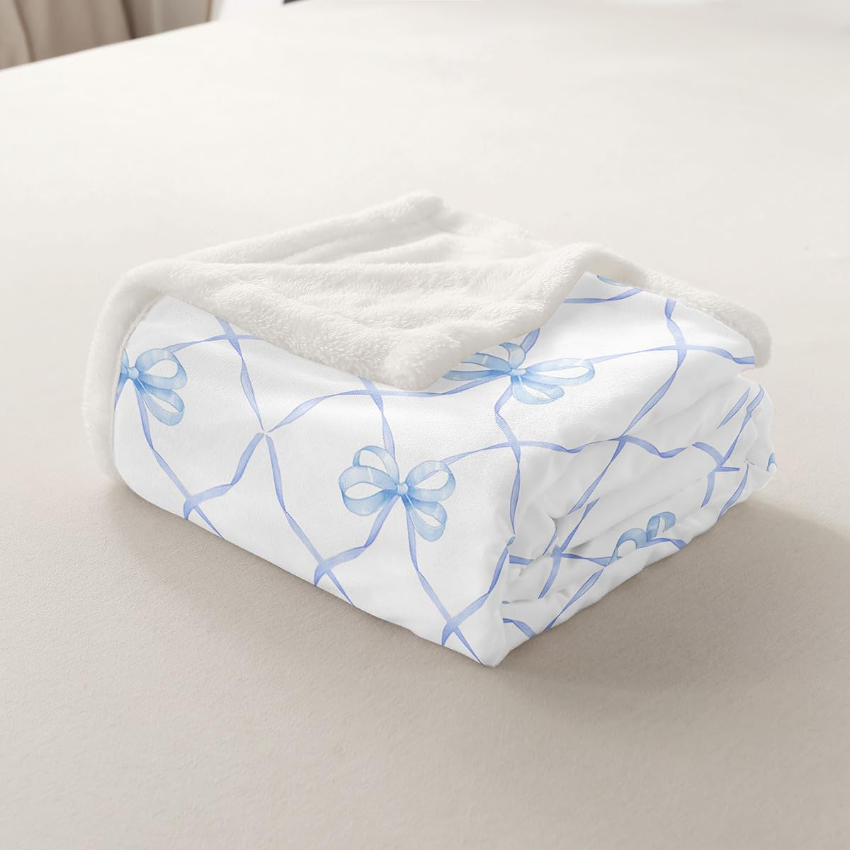 Erosebridal Bowknot Blanket Throw 50"x60" Bow Knot Throw Blanket for Kids Butterfly Knot Bow Tie Fleece Blanket Aesthetic Coquette Bedroom Decor Geometric Cartoon Blue Sherpa Blanket
