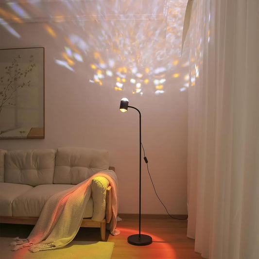 Sunset Projection Floor Lamp with 3D Waves, Dual Head Sunset Lamp with Creative DIY Mode, Multiple Colors and Interchangeable Background Mode, 360 ° Rotating Atmosphere, Sunset Mood Floor Light