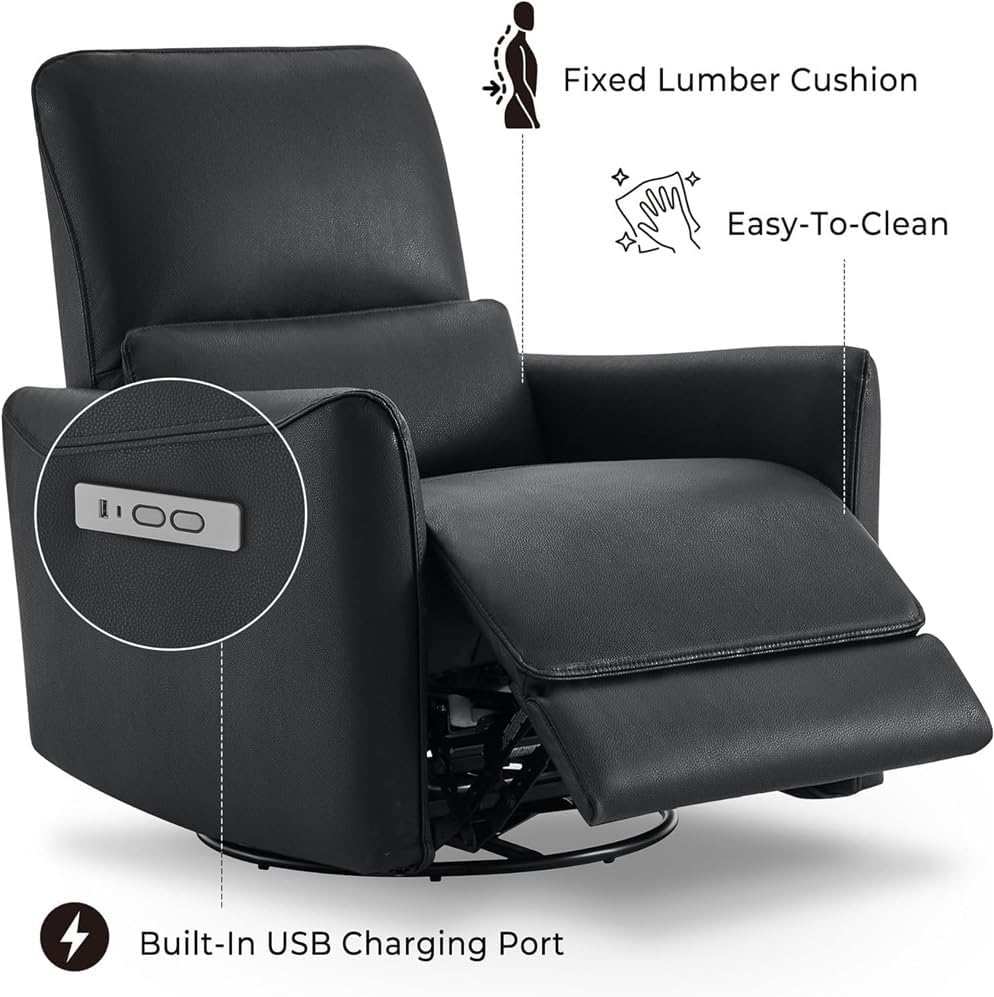 Power Recliner Chair with Lumbar Support Upholstered Electric Swivel Glider Leather Recliners Chairs Sofa for Living Room Home Theater Bedroom