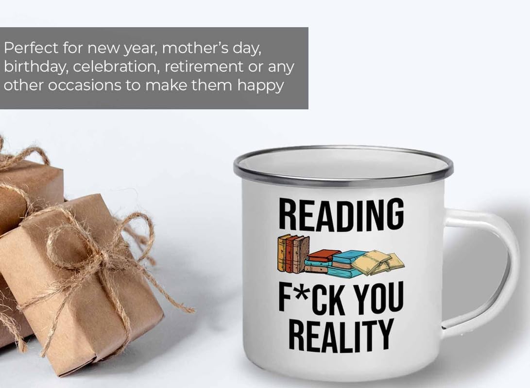 Reading Bookworm Camper Mug 12oz - Reading Fck You Reality - Reading Reader Book Worm I Know Things Book Addict Book Lover Bookish Novelist Librarian Writer