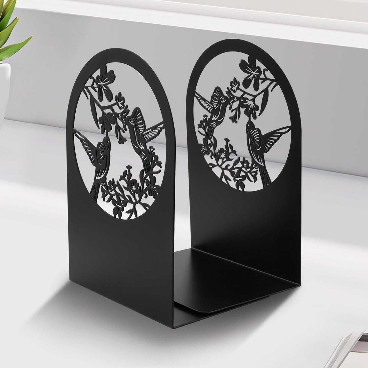 Chinese Style Bird with Flower Bookends Hummingbird Book Ends Shelves Organizer Metal Book Stands Journal Book Holder Reading Decorative Bookends Book Stoppers for Office Home School Library