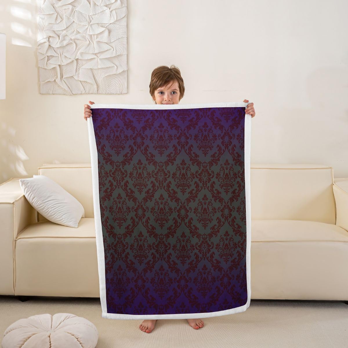 Feelyou Gothic Sherpa Throw Blanket for Couch Paisley Floral Victorian Super Soft Cozy Fleece Purple Grey Blanket for Winter, Plush Throw Baby 30"x40" All Season