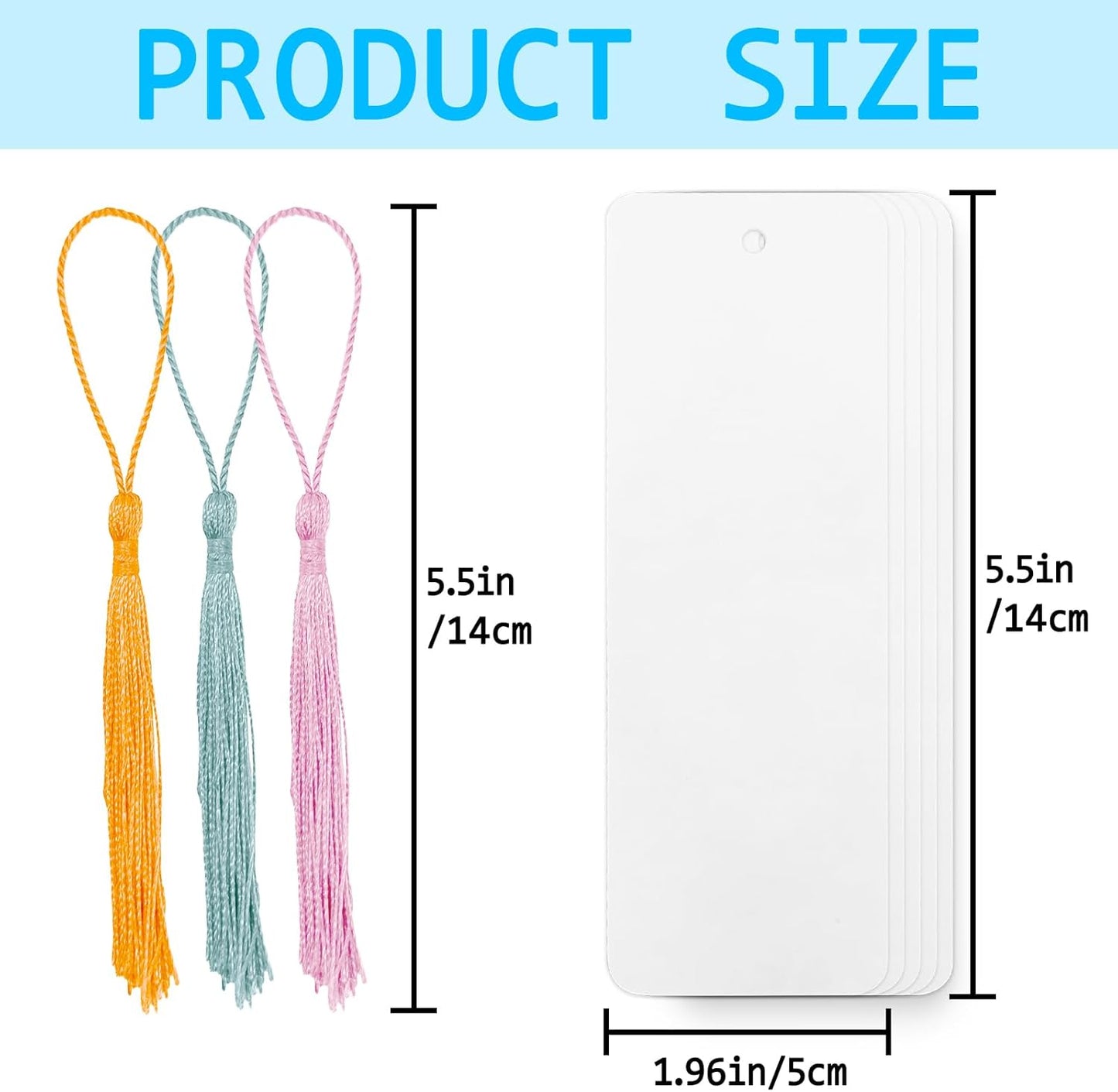 100 Set Blank Bookmarks with Colorful Tassels, White Cardstock Bookmarks Bulk, Craft Paper Book Marks for DIY Projects and Gifts Tags, 5.5 x 2 Inch