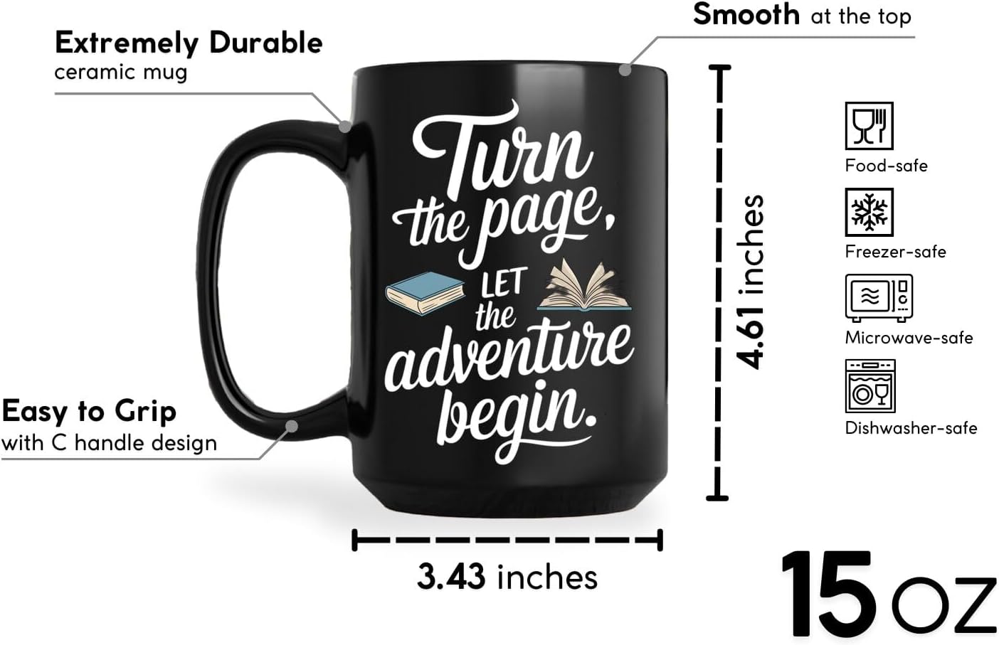 Book Lover Coffee Mug 15oz Black - Page - Gift for Bookworm Reader Reading Lover Bookish Women