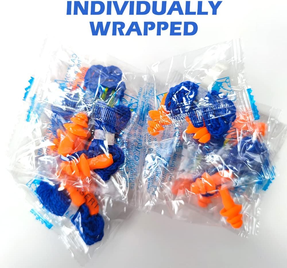 12 Pairs Corded Silicone Ear Plugs - Individually Wrapped - Reusable Noise Cancelling Earplugs for Hearing Protection - Shooting Range Noise Reduction, Construction Work, Hunting Ear Protection