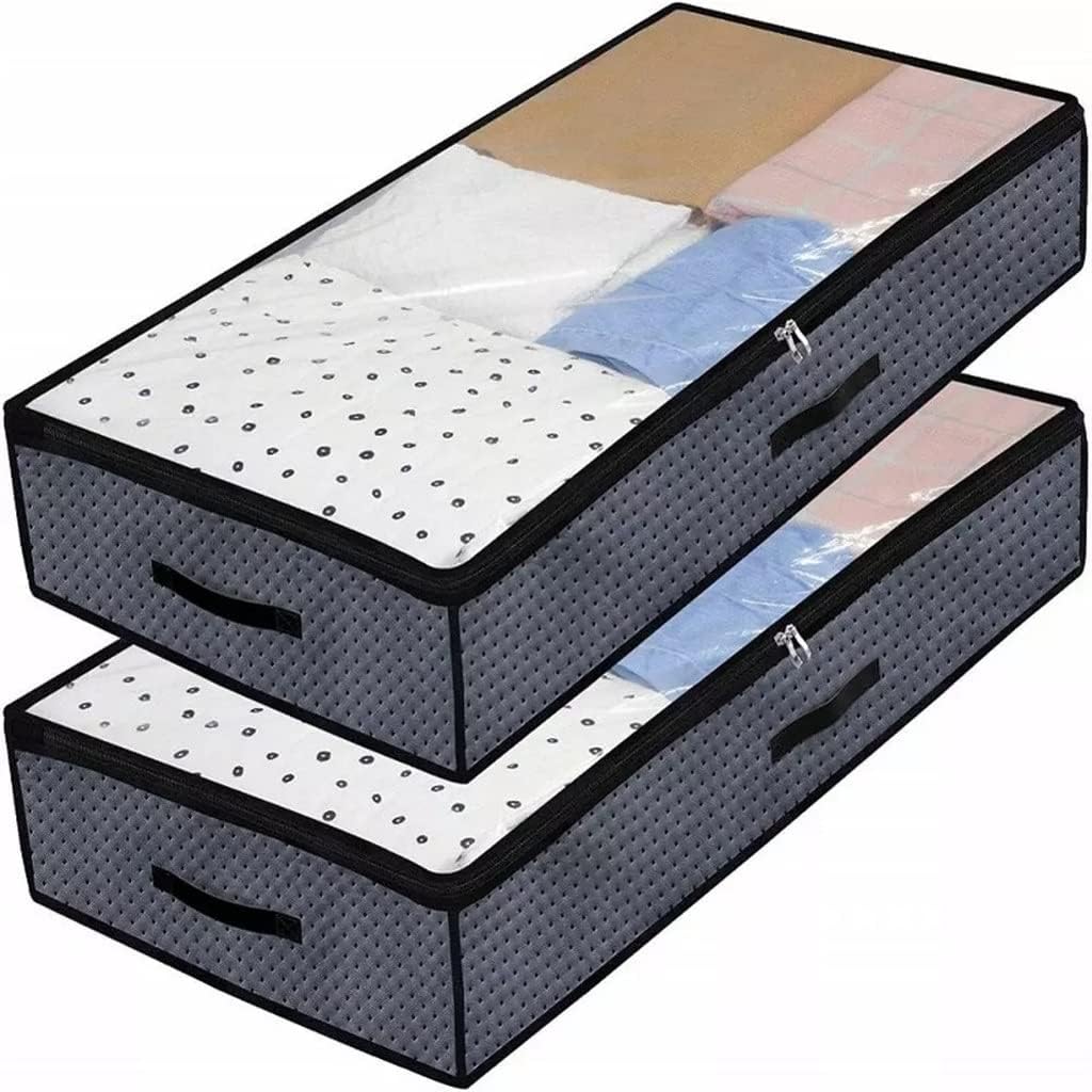2pcs Underbed Clothes Storage Bags Zippered Organizer Foldable Under Bed Boxes Breathable
