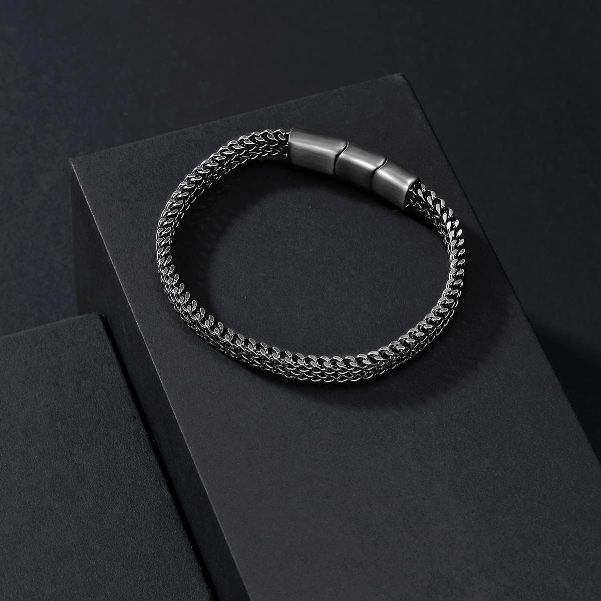 Bracelets for Men-Stainless Steel Magnetic Clasp Franco Chain Mens Bracelet
