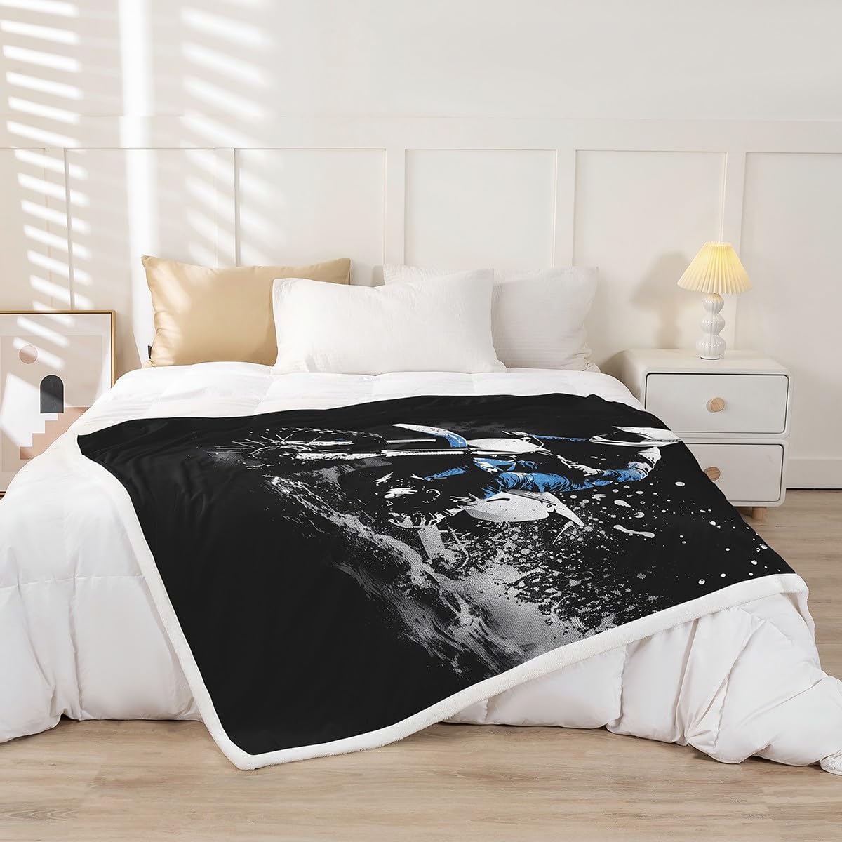 Feelyou Dirt Bike Fleece Throw Blanket Twin 60"x80" Racing Themed Sherpa Blanket Ultra Soft Racing Motocross Rider Plush Blanket for Bed Sofa Couch Motorcycle Fuzzy Blanket Motorbike Flannal Blanket
