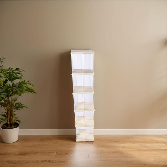 Luqeeg Clear Rotating Bookshelf, 360 Display Corner Bookshelf, Floor Standing Bookcase Storage Rack for Bedroom, Living Room, Study Room for Accessorizing, Organizing, Storing (Square 5 Tier)