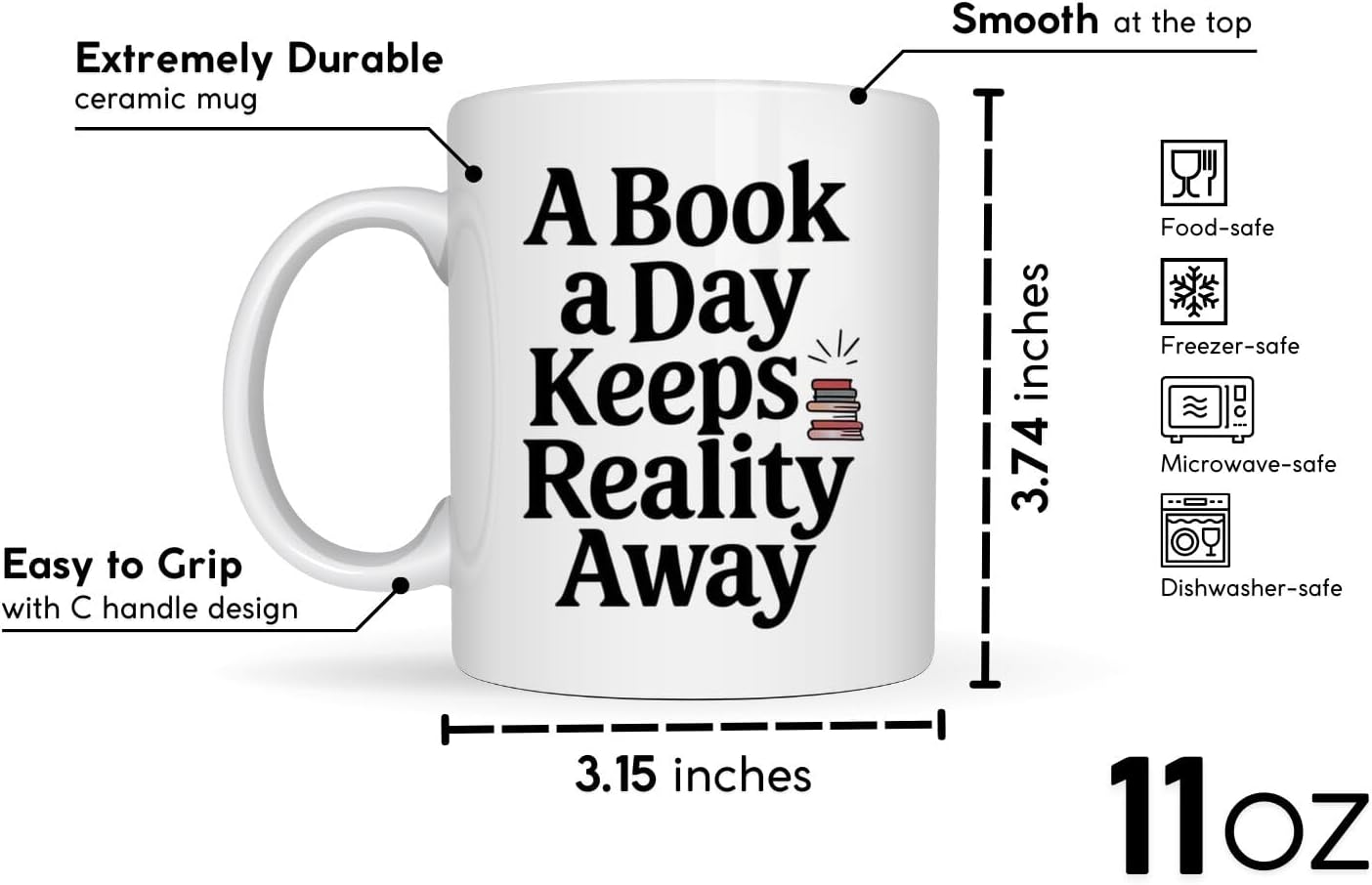 Book Lover Coffee Mug 11oz White - Book Day - Gift for Bookworm Reader Reading Lover Bookish Women