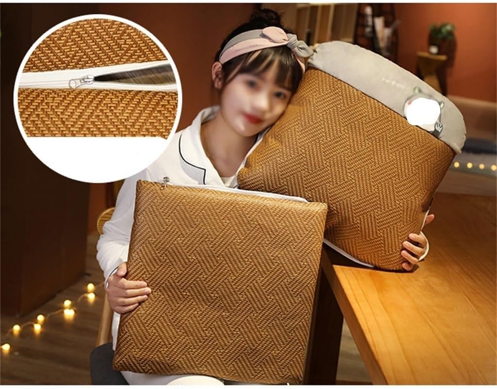 Mat Rattan Seat Cushion Lumbar Pillow Office Back Support(E)