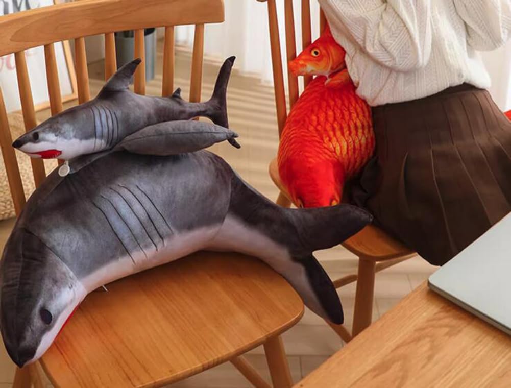 Tingting's Dream Simulation Fish Bed Rest Reading Pillow Cute Lumbar Support Pillow Office Chair Waist Cushion Sofa Reading Back Pillow (Red carp, 60×40CM/23.6"×15.7")