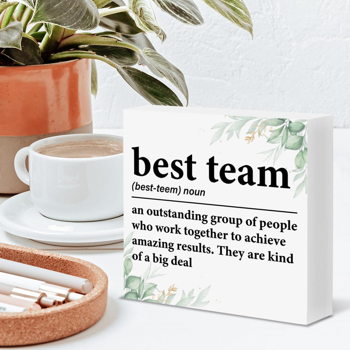 Best Team Gifts for Employees, Inspirational Teamwork Gifts Best Team Definition Wood Block Sign Desk Shelf Decor