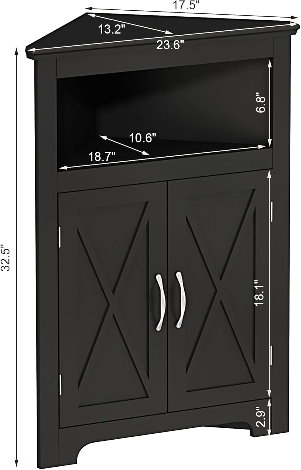 ChooChoo Corner Storage Cabinet, Small Corner Cabinet with Barn Door Design and Adjustable Shelf, Home Space Saver for Living Room, Bathroom, Kitchen, Bedroom, Black