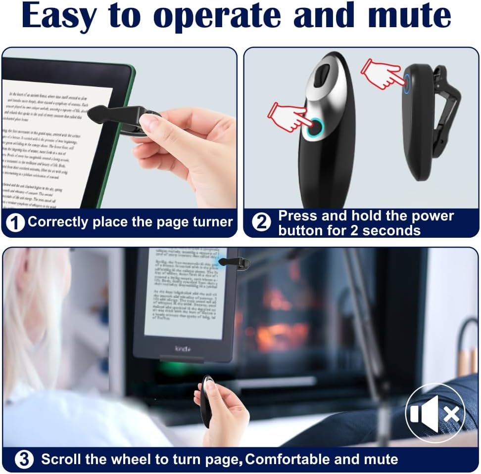 Remote Control Page Turner for Kindle Paperwhite Oasis Kobo eBook Readers,Mute Scroll Wheel Clicker,Remote Scrolling for TikTok,Remote Shutter for Taking Photos and Videos,Supports iPhone,iPad,Android