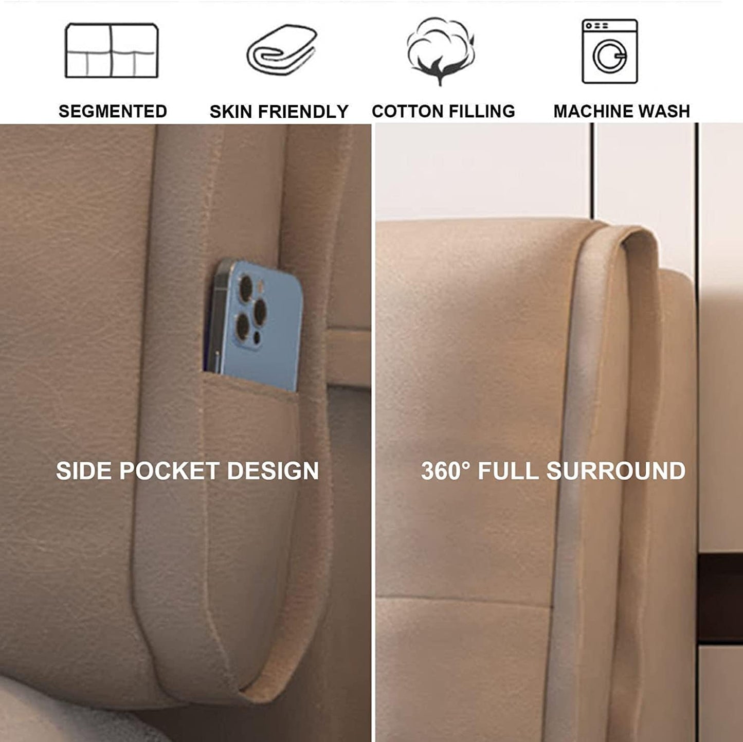 Lumbar Support Backrest Pillow for Bed - Comfortable Headboard Cushion, Ergonomic Back Support, Ideal for Sitting, Reading, Relaxing, and Sleeping. (A with headboard King 70.8")