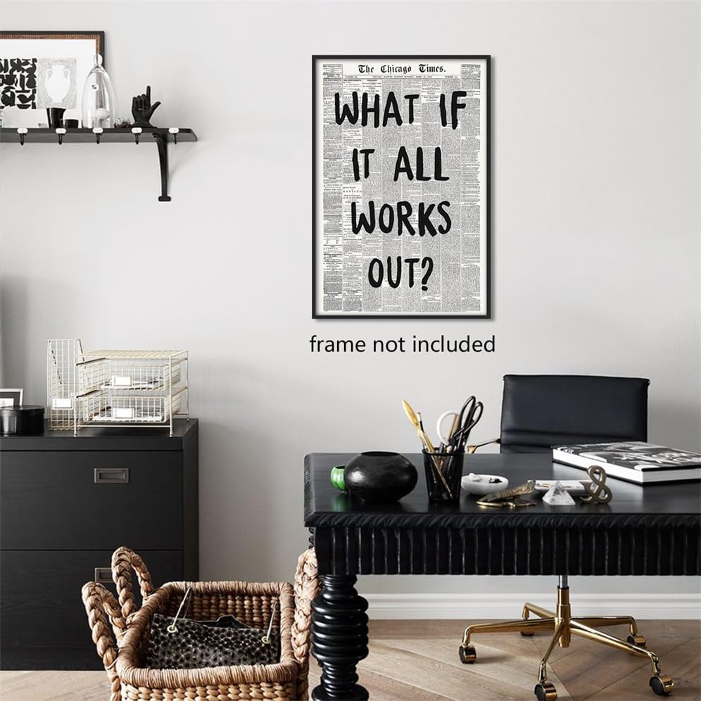 Fenbhjgy Vintage Black and White Chicago Newspaper Canvas Wall Art, Affirmation Quote What If It All Works Out Room Aesthetic Poster, Retro Print for Apartment Bedroom Decor 12x16in Unframed